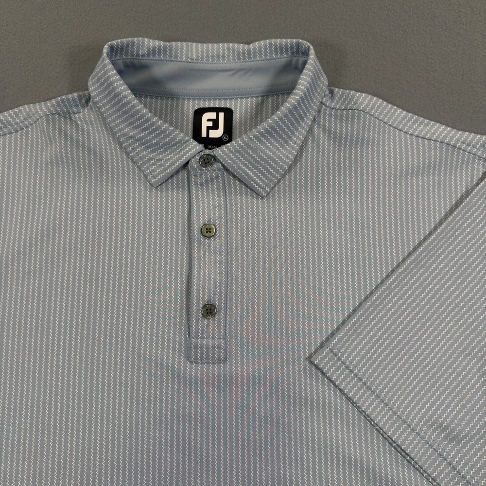 FootJoy ProDry Mens XL Golf Polo Blue White Zigzag Stripe Short Sleeve Shirt